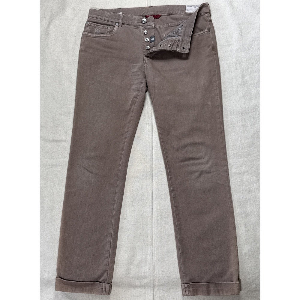 Brunello Cucinelli 5 Pocket Denim Pants Trousers Mens 48 33 US Brown Button Fly